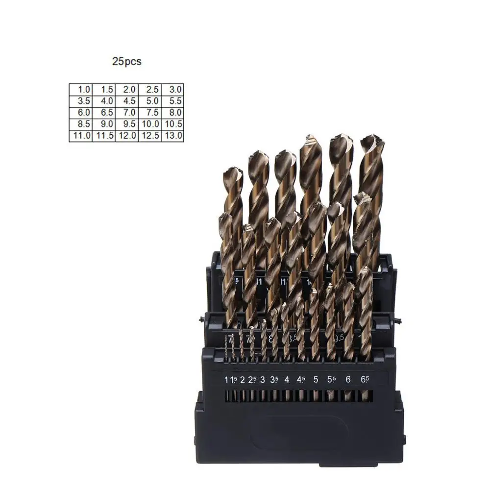 25PCS ALLSOME M42 HSS набор сверл для металлических 8% медных, стальных, алюминиевых дерево нержавеющая сталь бурильное сверло - Цвет: 25PCS