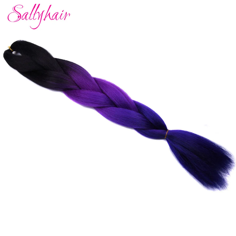 Sallyhair, 24 дюйма, Омбре, плетение волос, 2 тона, черный, винно-красный цвет, огромные косички, высокотемпературное волокно, синтетические волосы для наращивания - Цвет: P4/613