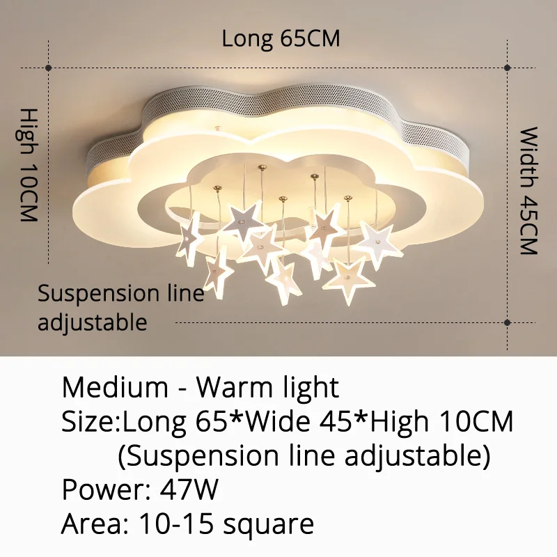 Белая светодиодная подсветка на потолке для детской комнаты, спальни, новая акриловая Луна Звезда, железный корпус, Современный Пульт дистанционного управления, лампа освещения - Цвет корпуса: M 65x44x10cm 47w