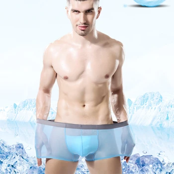 

Mens Super Thin Soft Sexy Underwear Boxer Shorts Ice Silk Transparent Low Waist Man Bulge Pouch Boxers Shorts Male Panties