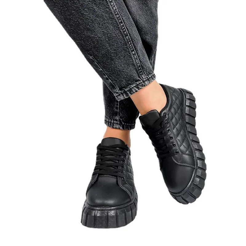 

New 2021 Autumn Women Casual Shoes Round Toe PU Leather Shoes Women Black White Platform Sneakers chaussure femme 36-43 WSH4224