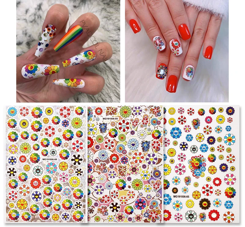 3D Happy Flower Nail Sticker Sunflower Decals Colorful Pattern Manicure Salon Acrylic Art Decorations Tool | Красота и здоровье