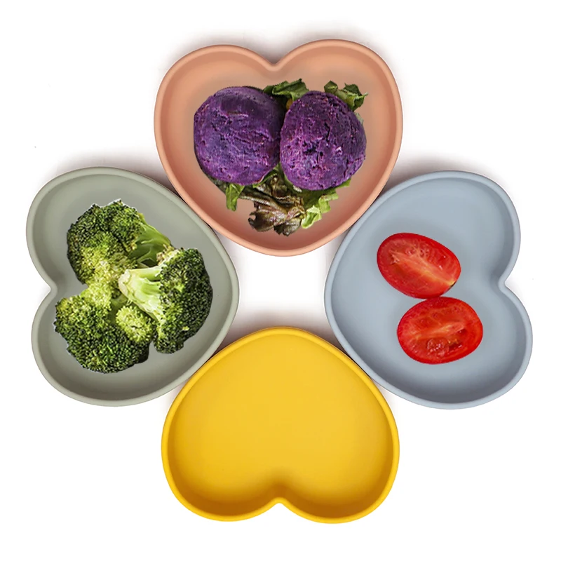 High Quality Silicone Feeding Solid Food Plates Dining Appliance Heart-Shaped Bowl With Suction Cup Children's Tableware 5