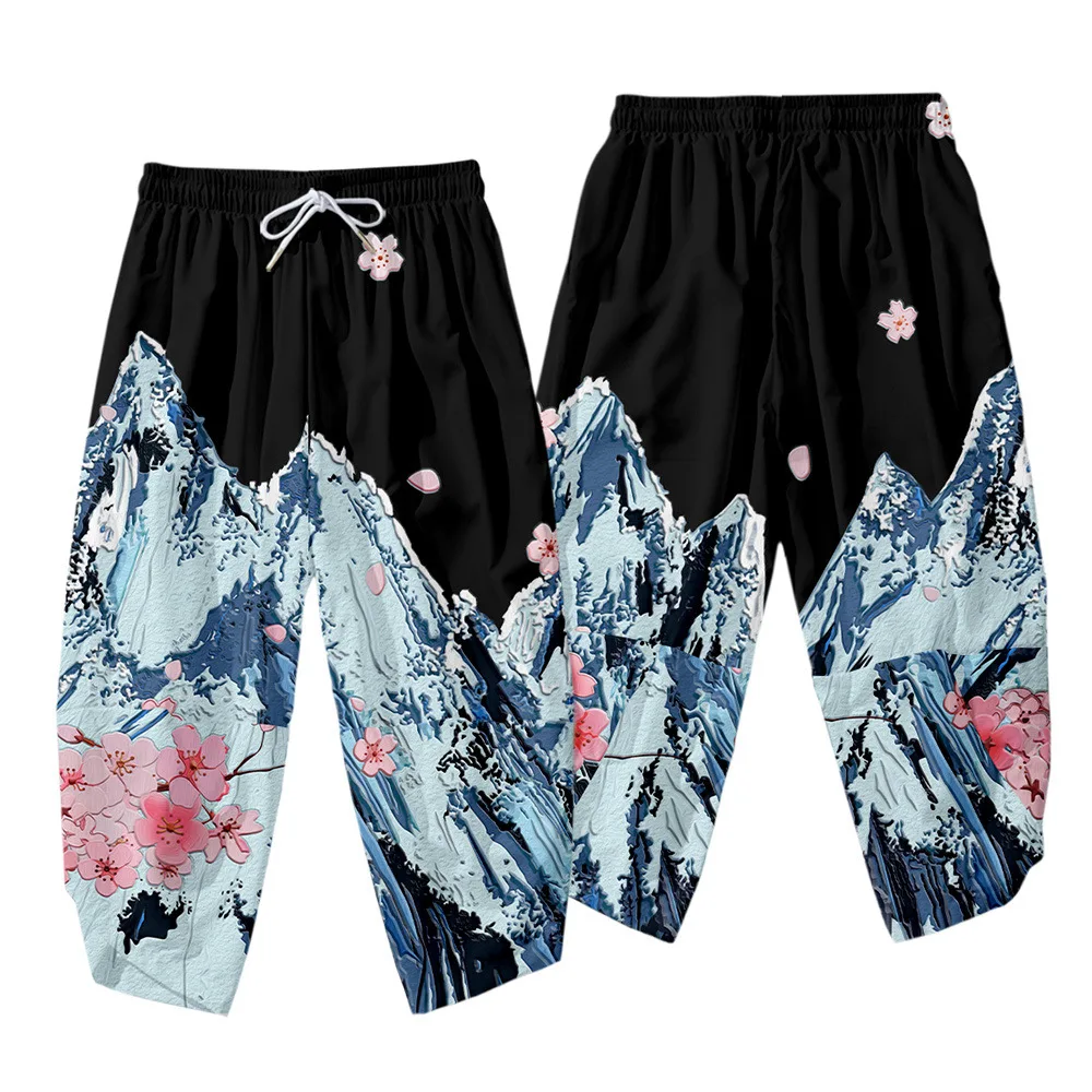 

Japan Style Snow Mountain Flower Streetwear Hip Hop Harem Pants Men Nine Points Pants Casual Jogger Trousers Plus Size 6XL