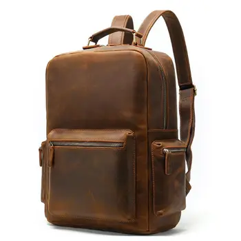 

NoEnName_Null Retro Men Crazy Horse Leather Waterproof Backpack Large Capacity Laptop Knapsack