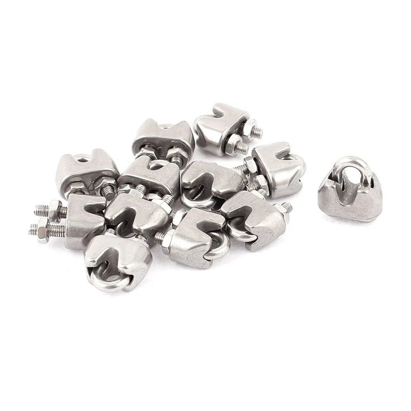 

2mm 1/16 Inch Stainless Steel Wire Rope Cable Clamp Fastener 12pcs