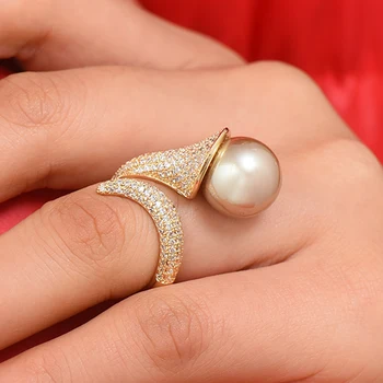 

GODKI 2020 Trendy Lily Flower Pearl Stack Rings for Women Cubic Zircon Finger Rings Beads Charm Ring Bohemian Beach Jewelry 2019