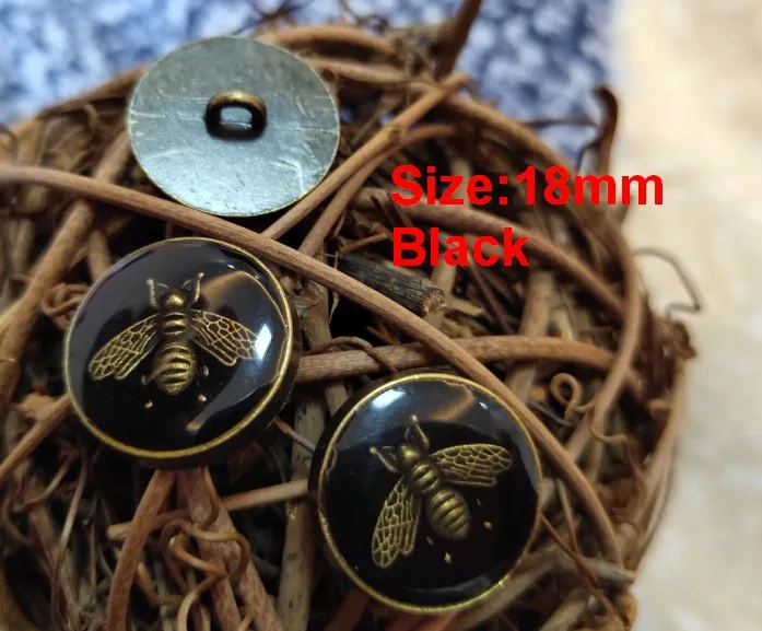 NO1 Size 18mm black Новинка 10 Высококачественная модная металлическая бронзовая черная пчела куртка пальто на пуговицах Рубашка пуговицы Размер 18 мм по всему миру - Цвет: NO1 Size 18mm black
