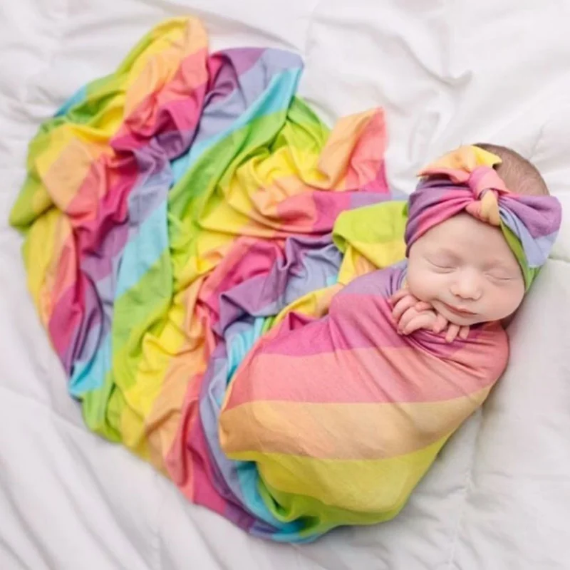 

Newborn Baby Soft Flower Printing Receiving Blankets Swaddling Infant Swaddle Wrap Headband 2Pcs/Set 2020