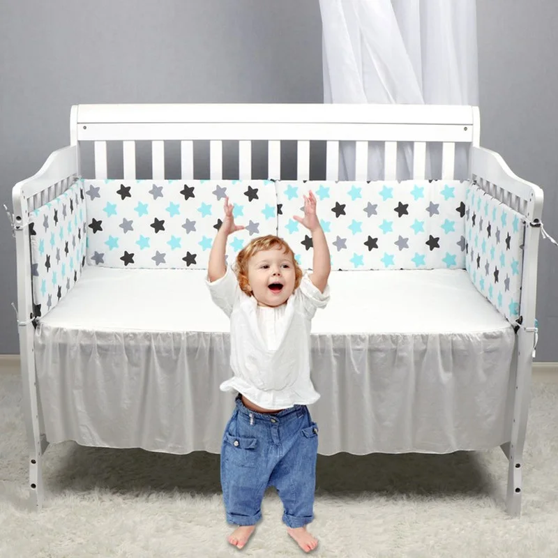 1 шт. детская кроватка бампер из хлопка в кроватку для новорожденных хлопок льняная кроватка бампер детская кровать протектор серый Принт звезды детское постельное белье