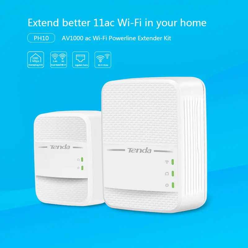 Tenda PH10 1000 Мбит/с Комплект гигабит 2,4G и 5G двухдиапазонный беспроводной сетевой адаптер Powerline AV1000 Ethernet PLC Адаптер