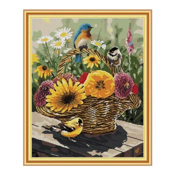 

Bird and Flower Basket Cross Stitch Kits Embroidery Sets 14CT 11CT Printed Fabric Needlework Handmade Diy Crafts Home Decoration