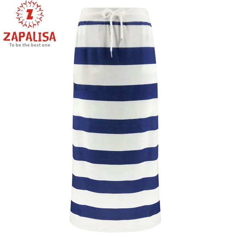 Zapalisa/синяя, белая, полосатая, темно-синяя, летняя, длинная юбка, модная, с карманами, Декор, высокая, эластичная, высокая талия, повязка, прямая юбка