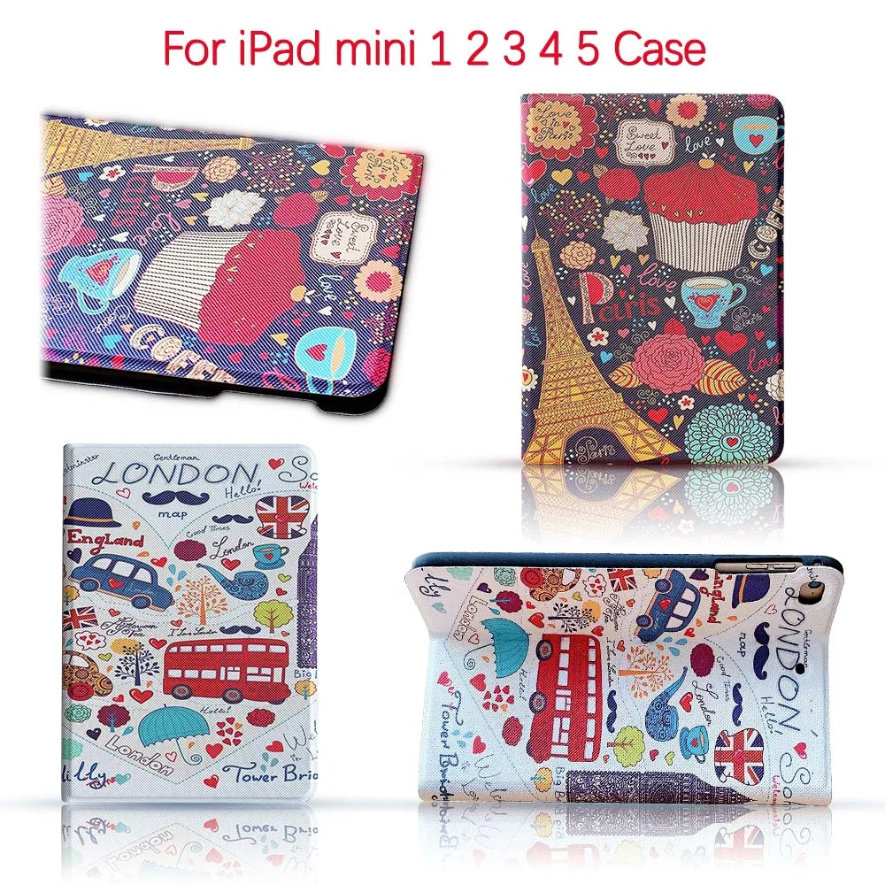 

Fashion Cartoon Bus Cover For Apple iPad Mini 4 Case Cute Tower Pattern Protective Case For Apple iPad Mini 5 4 3 2 1 Cover