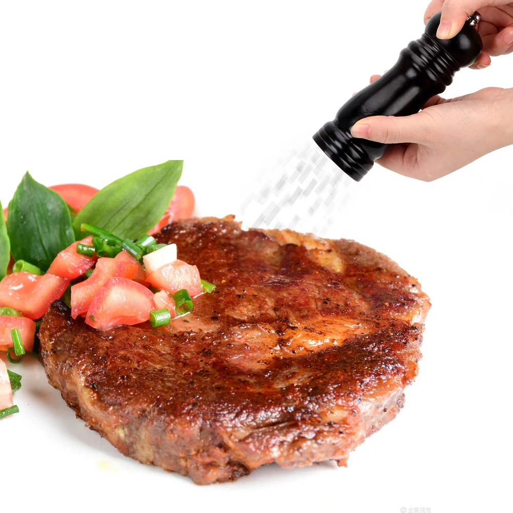 Salt and Pepper Mills Pepper Mill with Strong Adjustable Ceramic Grinder Solid Wood Manual Control Kitchen Cooking BBQ Tools