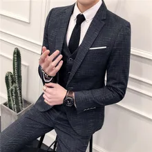 

2020 New Solid Color Suit Three Piece for Men British Style Business Social Formal Wear Plus Size 5XL s Wedding