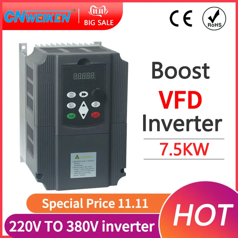 

Variable Frequency Converter 50Hz/60Hz Inverter VFD 7.5kw Single-Phase 220v Input to three-phase 220V/380V Output For Motor