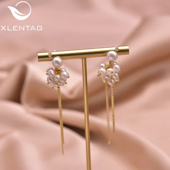 

XlentAg Romantic Natural Round Pearl Grape Tassel Chain Dangle Earrings Women Girl Engagement Peasonalized Luxury Jewelry GE0565