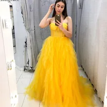 Желтое Многоуровневое выпускное платье Спагетти линия развертки Поезд Платья для особых случаев сексуальные Формальные Вечерние платья Vestidos