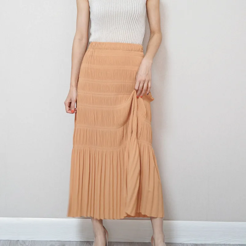 

LANMREM 2020 New Spring And Summer Fashion Women Clothes High Waist A-line Pleated Big Bottoms Half Body Skirt WK50205
