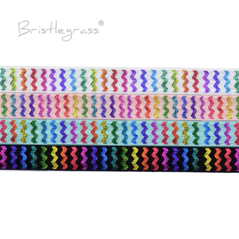 

BRISTLEGRASS 5 Yard 5/8" 15mm Chevron Rainbow Foil Print FOE Fold Over Elastics Spandex Band Hair Tie Headband Tutu Dress Sewing