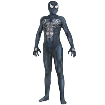 

venom symbiote spiderman costume cosplay halloween zentai suit black spider-man superhero costumes for Adult