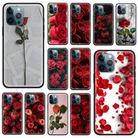 Siliconen Case Voor Iphone 11 Pro Max 12 Mini 7 8 Plus Xr X Xs Telefoon Funda Cover Se 2020 6 6S 5 5S Shell Rode Roos Bloem Coque Sac
