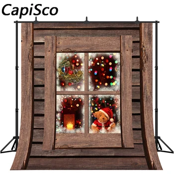 

Capisco Christmas Decor wood Window bear Snow Scenic Photography Backgrounds Custom Photographic Backdrops For Photo Studio