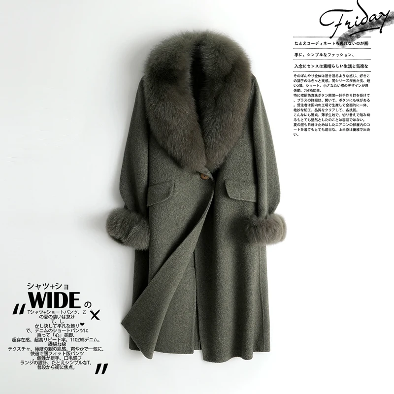 AYUNSUE зимняя женская куртка с воротником из лисьего меха, пальто из настоящей шерсти, Женская куртка, двухстороннее кашемировое шерстяное пальто, Корейская куртка MY