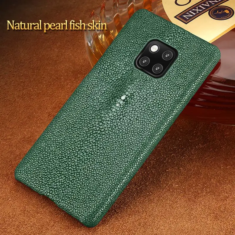 

Luxury Natural Stingray cover For Huawei Mate 20 Cases Real Leather Back Cover Black For Huawei Mate 20 Pro Case Genuine Leather
