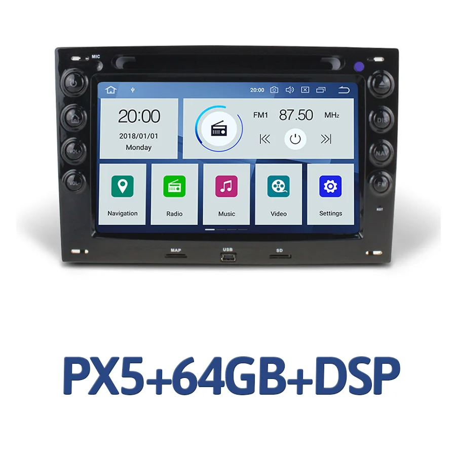 PX5 64G with DSP PX6 1 din Android 9,0 автомобильный dvd-плеер 6 ядер 4 Гб ОЗУ+ 64 Гб ПЗУ навигация RDS Авторадио для Renault Megane 2 ii 2003-2009 2010 - Цвет: PX5 64G with DSP