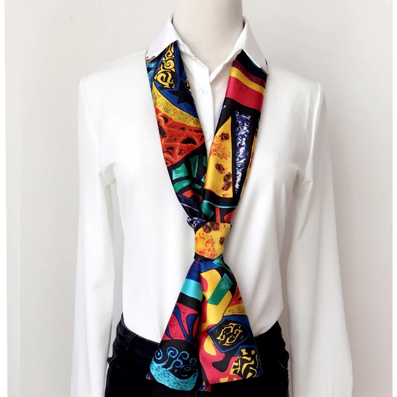 Japanese Floral Print Twilly Scarf, Neck Bow, Neck Tie – Multi Chic