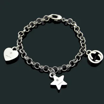 

High quality wholesale G letter heart Pentagram THICK BRACELET sub gold version Star Love Couple Bracelet