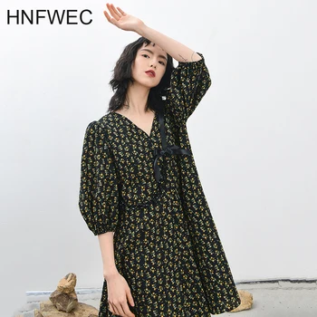 

Spring Summer 2020 Women Green Pattern Printed Temperament Dress New V-Neck Half Sleeve Loose Fit Fashion Tide V838