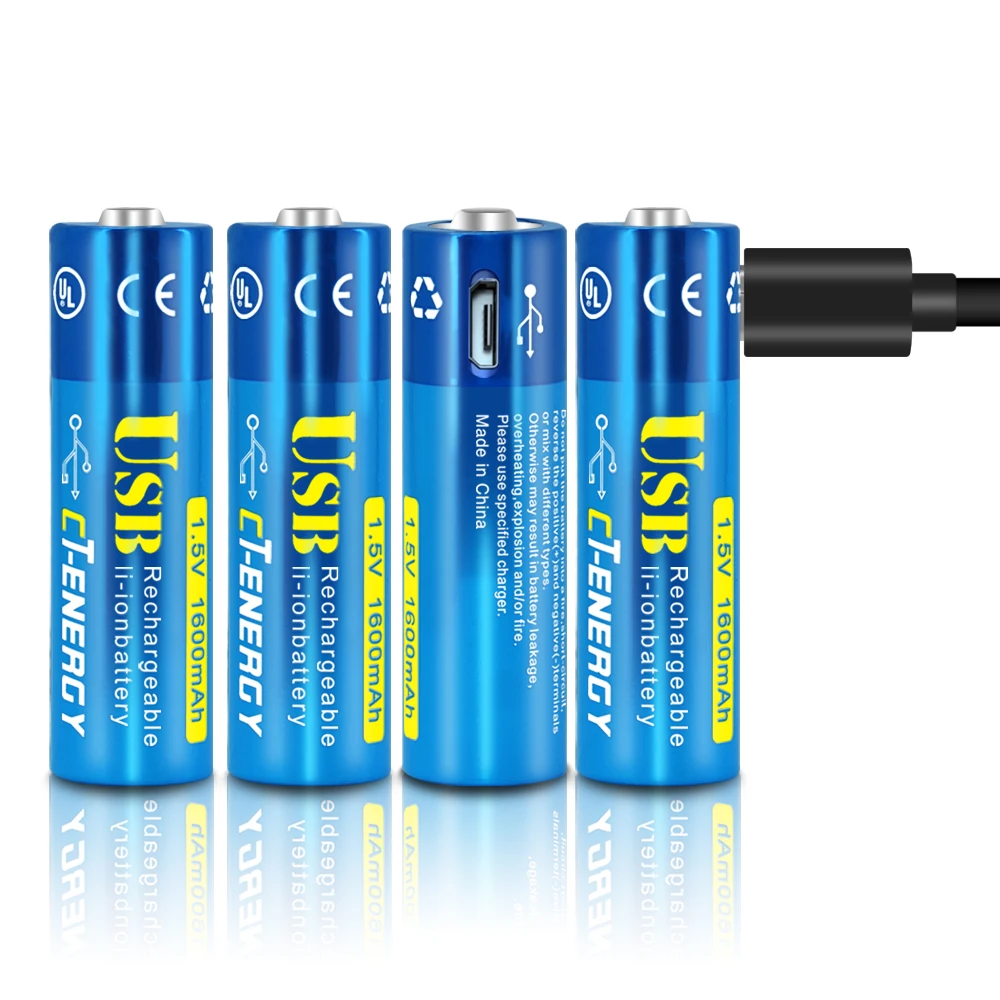 CT ENERGY AA 1 5 V 1600mAh аккумулятор 4 шт USB быстрая зарядка перезаряжаемый