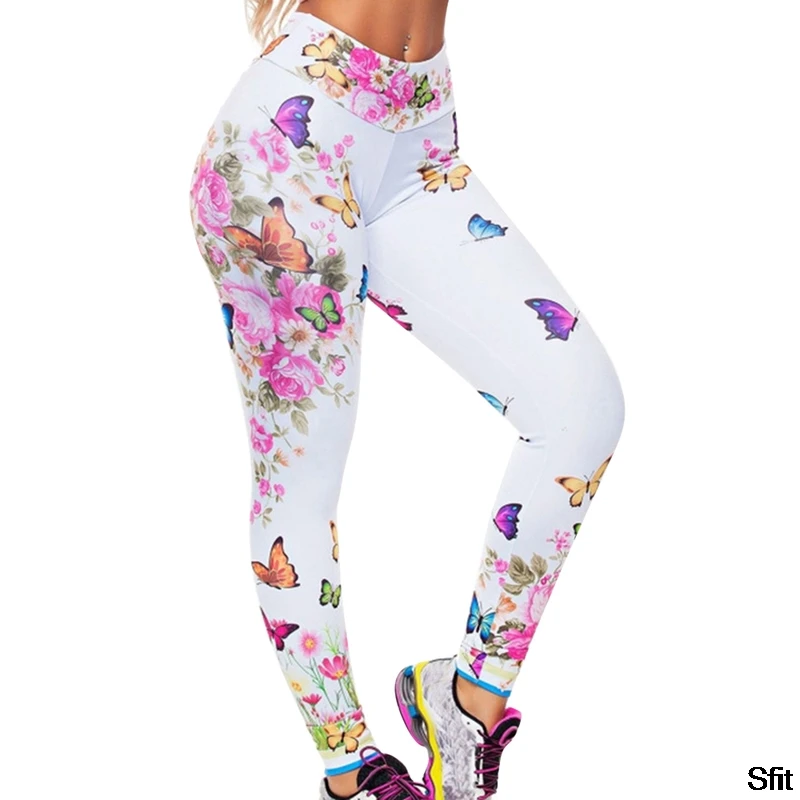 Digital Print Slim Leggings Butterfly Print Yoga Pants Push Up Women's Leggings High Waist Sports Pants Gym Fitness Pants