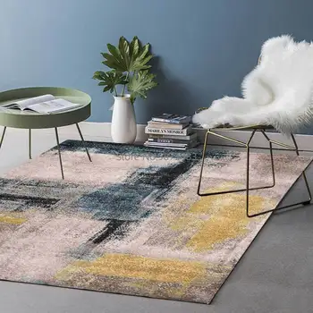

Fashion Modern Abstract Old Blue Yellow Oil Painting Stitching Living Room Bedroom Bedside Carpet Floor Mat Customization