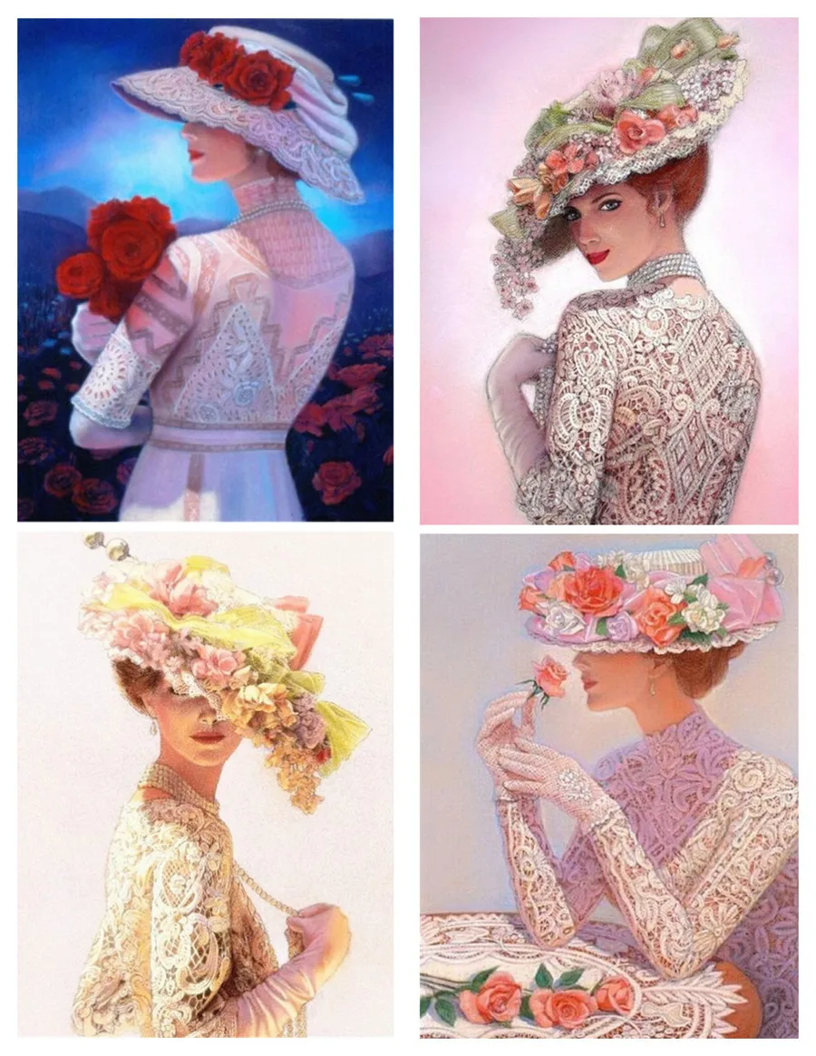 

DIY 5D Diamond Painting Hat Girl Picture Full drilling Diamond Painting Embroidery Diamond Home Decoration