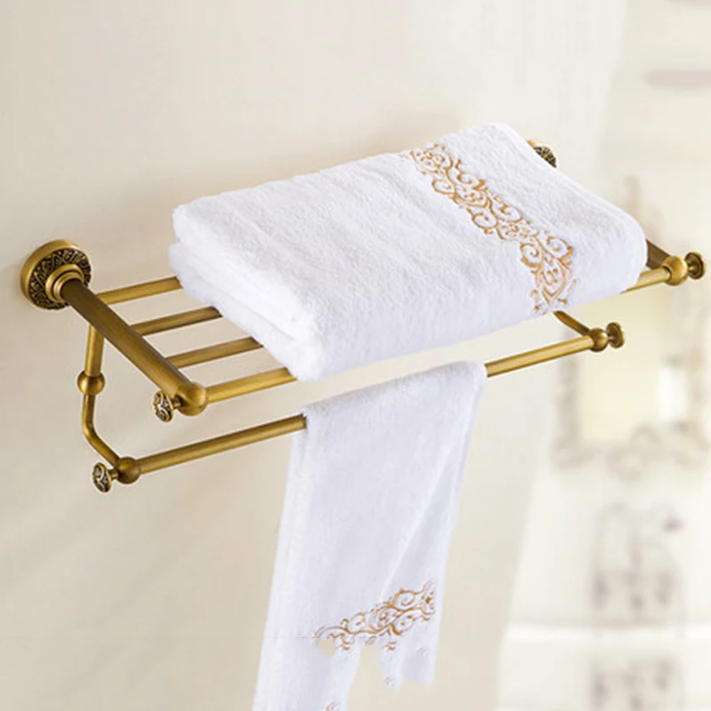 ULGKSD Uxury вешалка для полотенец для ванной комнаты Золотая латунь полки для полотенец подвижные держатели для полотенец Para Ванная комната Душ настенный