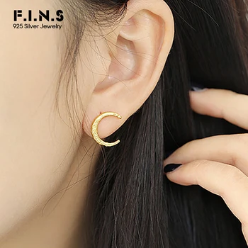 

F.I.N.S Korean S925 Sterling Silver Earrings Gold Silver Uneven Moon Female Earrings Simple Crescent Stud Earrings for Women