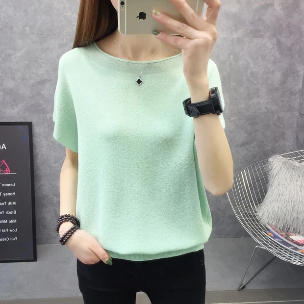 9233 Стиль ice silk Круглый воротник: однотонный топ с коротким рукавом Футболка с Бэтменом 25-1st пол, 11th строки, 2nd полка