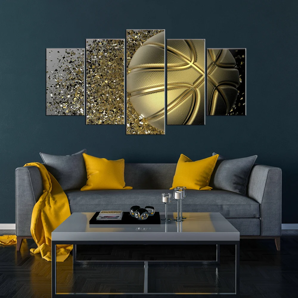 Golden Basketball Sport Themed Gym Hallway Wall Art Poster Canvas