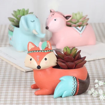 

Cute Cartoon Animal Flower Pot Resin Succulent Plant Vase Fox Elephant Deer Bear Rabbit Planter Pot Home Decor Craft Bonsai Pot