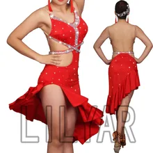Nowa sukienka do tańca latynoskiego konkurs sukienka kostiumy spódnica wykonywanie sukienka świecący dżetów dorosłych dostosuj dzieci tanie tanio lilyar WOMEN Latin CN (pochodzenie) spandex