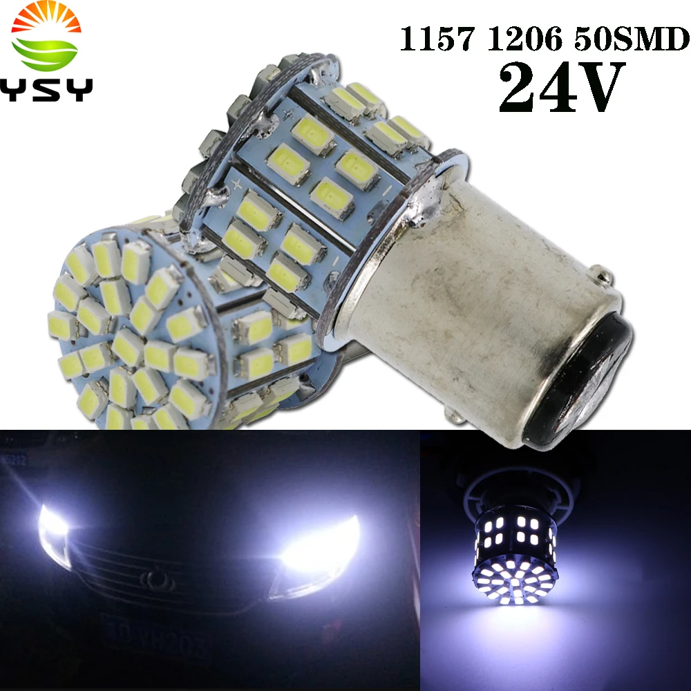 

YSY 500pcs 1156 BA15S P21W 1206 50 SMD Led Bulbs 400LM Vehicles Backup Tail Light Turn Signal Parking Lights Indicator White 24V