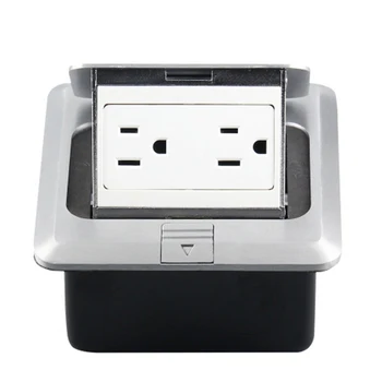 

120 Type Aluminum Silver Panel Us Standard P o p Up Floor Socket Electrical Double Outlets With Cover Mounting Box(Us Plug)