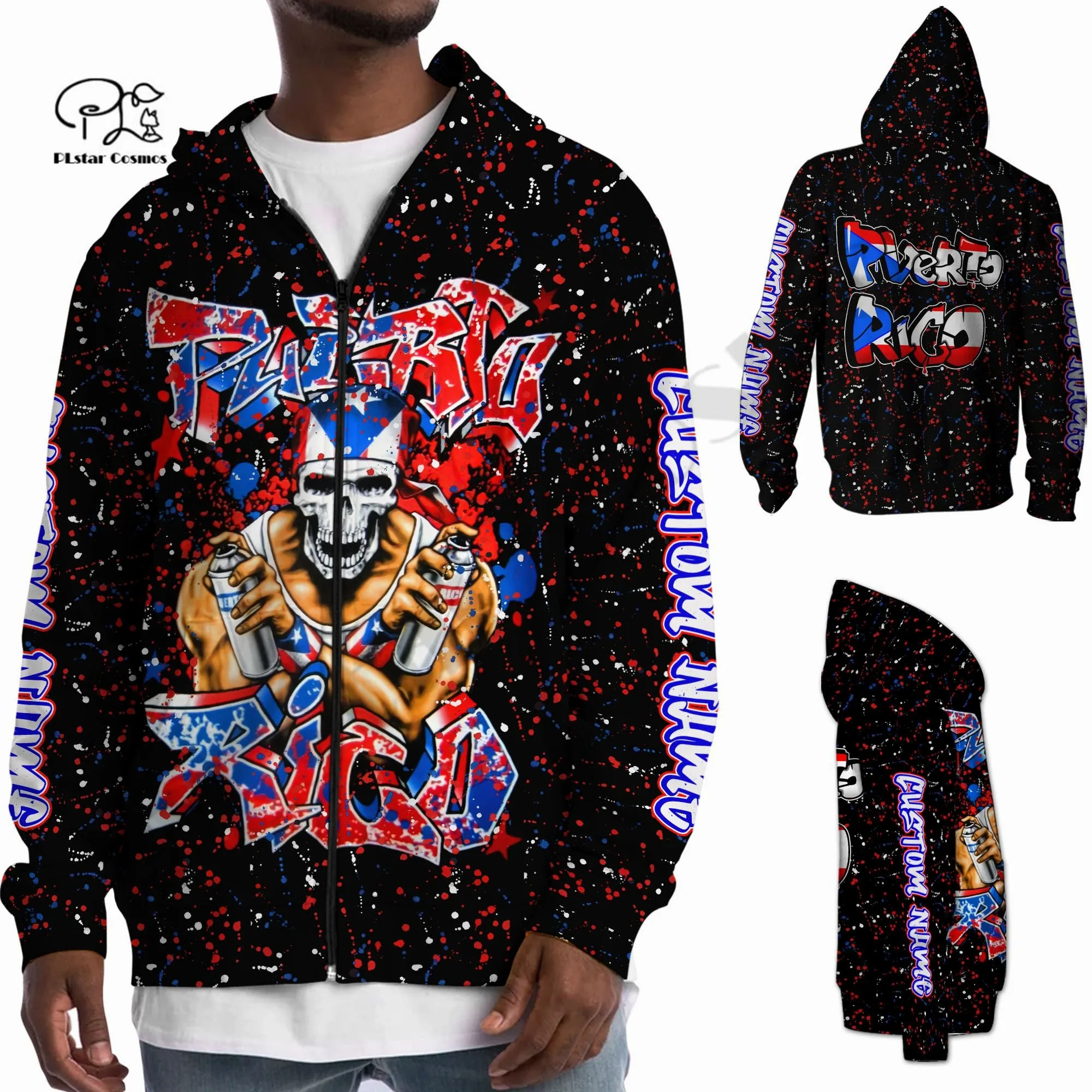 PLstar Cosmos 3DPrinted Newest Puerto Rico Graffiti Skull Custom Name Unique Unisex Streetwear Harajuku Hoodies/Sweatshirt/Zip 5