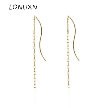 

Real 925 Sterling Silver Crystal Snake Tassel Earrings for Women Girls Fashion Ear Line Geometric Stud Ear Jewelry Party Gifts