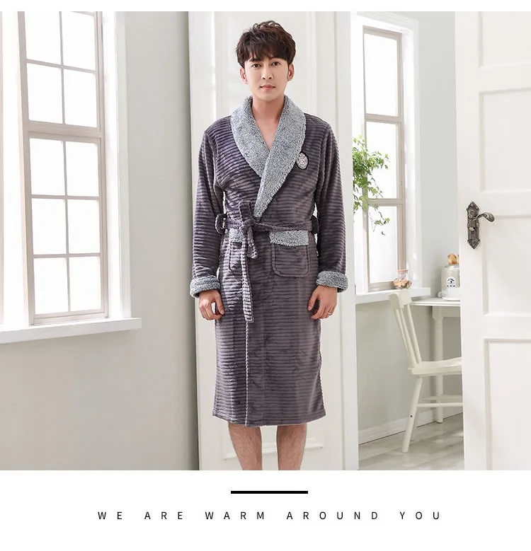 Толстые теплые фланелевые кимоно халаты для мужчин новые зимние с длинными рукавами кораллового бархата пижамы халат домашняя утварь