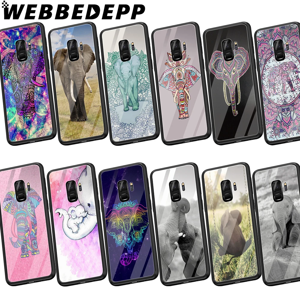 

WEBBEDEPP Elephant Spirit Animal Tempered Glass Case for Samsung Galaxy S8 S9 S10 Plus S7 Edge Note 8 9 A10 A20 A50 A70 Cover